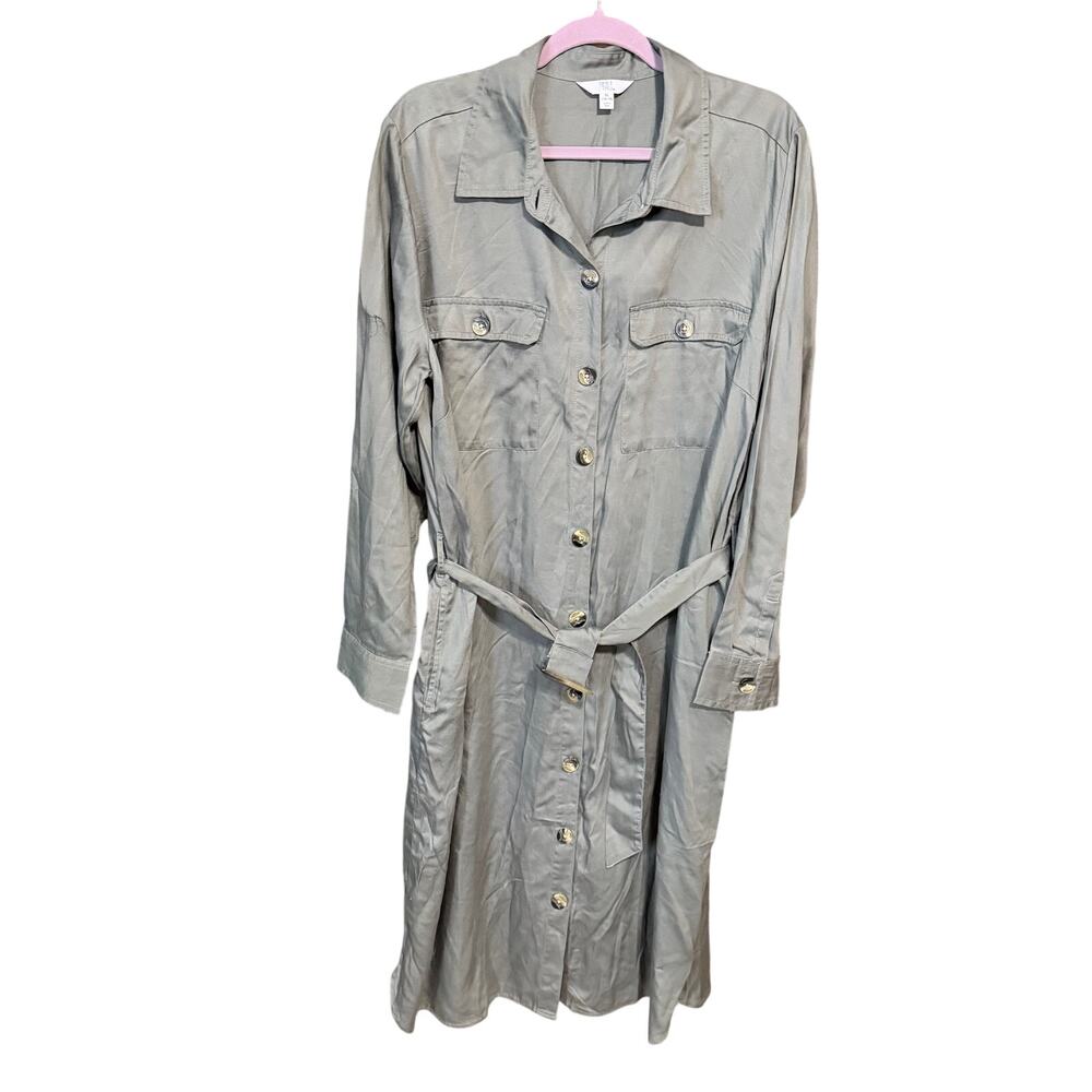 NWT Time and Tru Olive Green Utility Shirt Dress Midi Belted XL 16-18 Lyocell